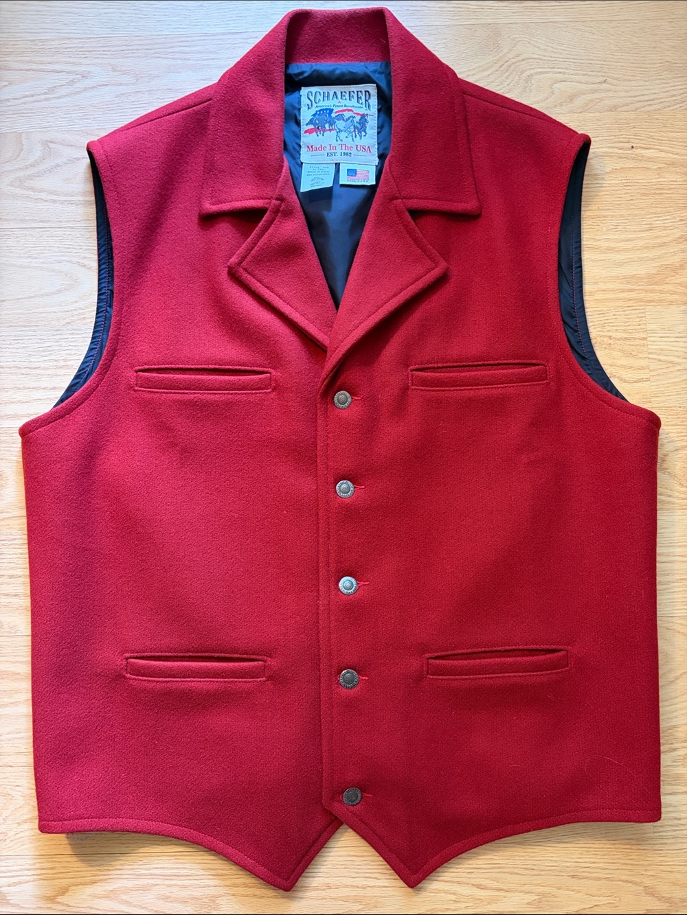VTG Schaefer Outfitter Cattle Baron Red Wool Vest. Style 305. Made In USA. XLT